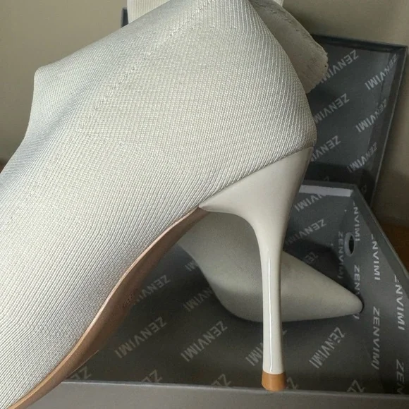 Beige ankle sock boots with heels - Picture 4 of 5